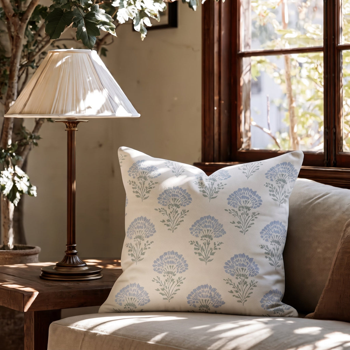 Blooming Blues Throw Pillow - Painted Paper