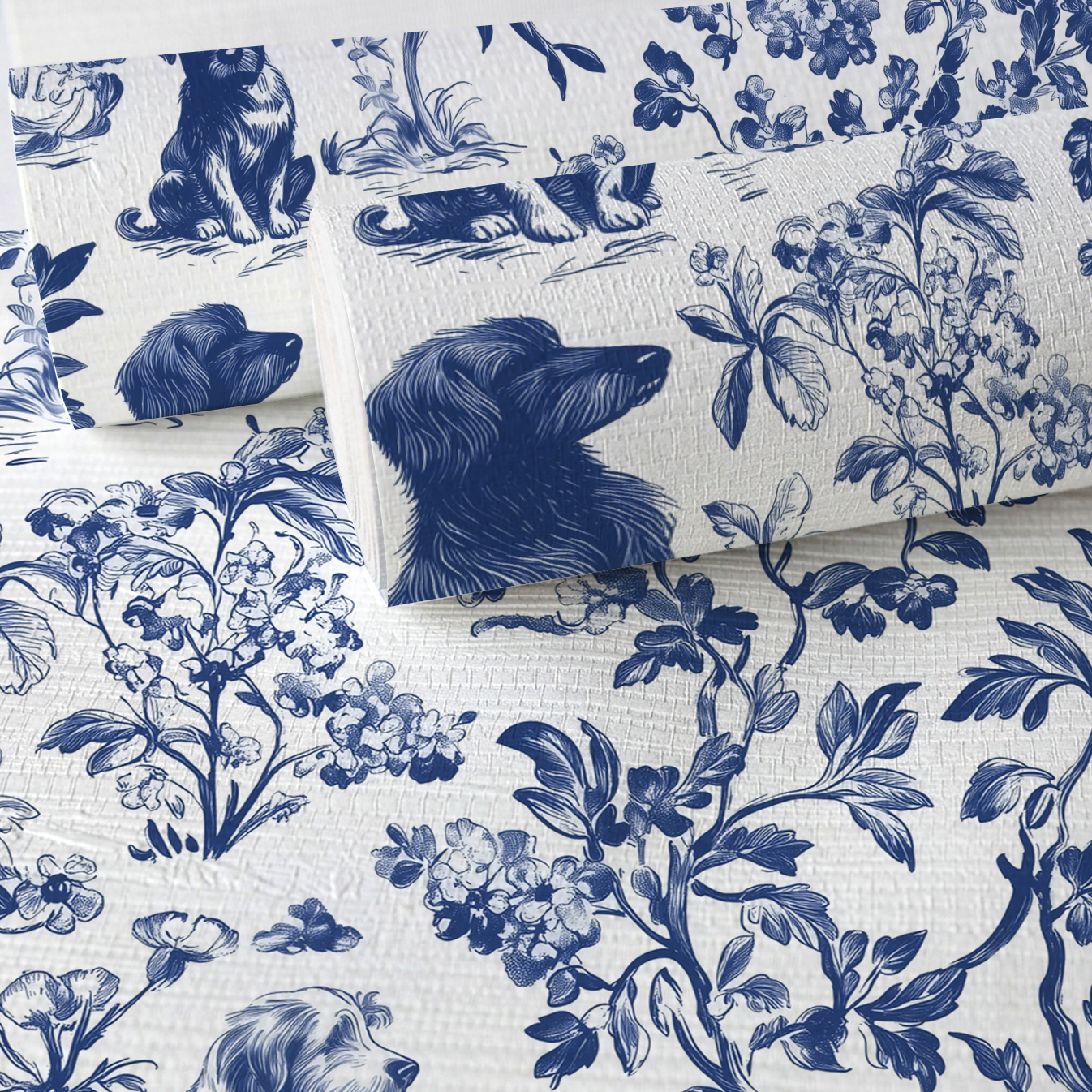 Blue & Bone Toile Faux Grasscloth Wallpaper