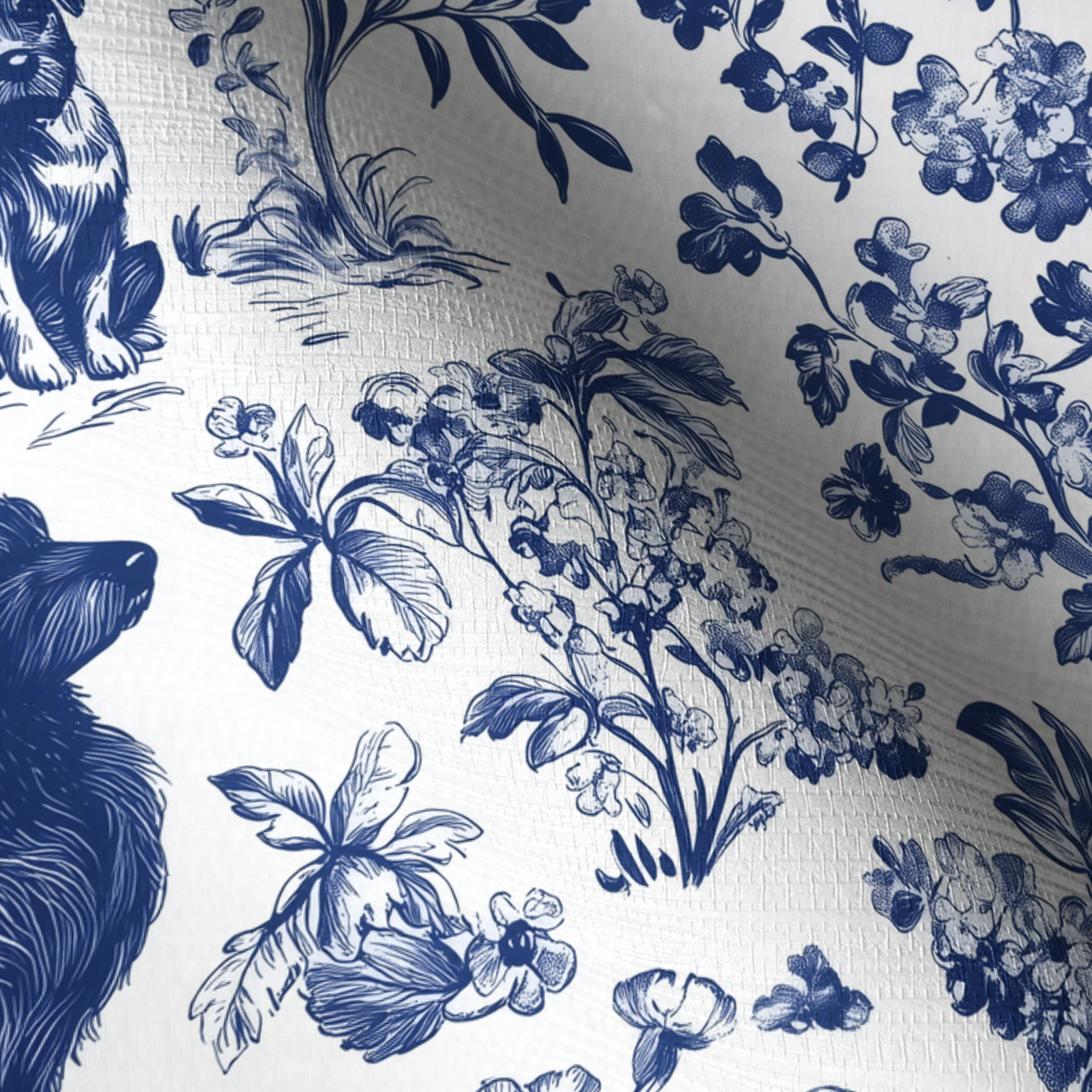 Blue & Bone Toile Faux Grasscloth Wallpaper