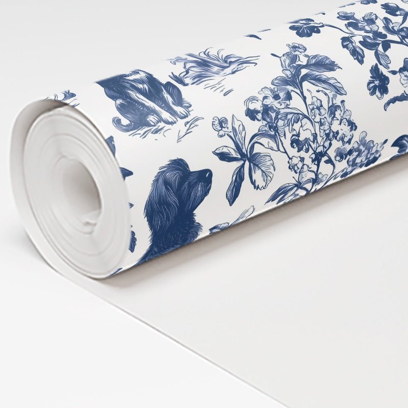 Blue & Bone Toile Wallpaper - Painted Paper