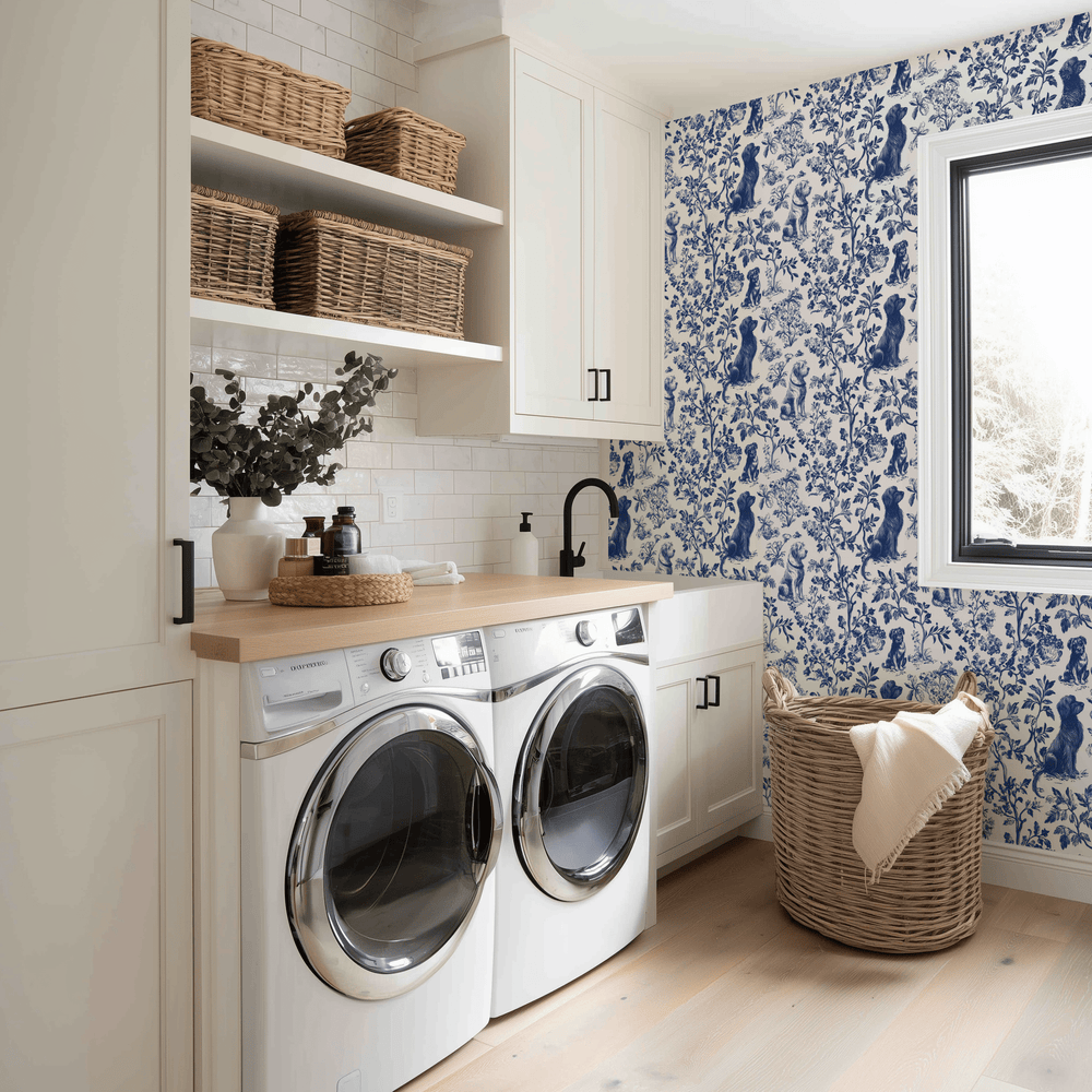 Blue & Bone Toile Wallpaper - Painted Paper
