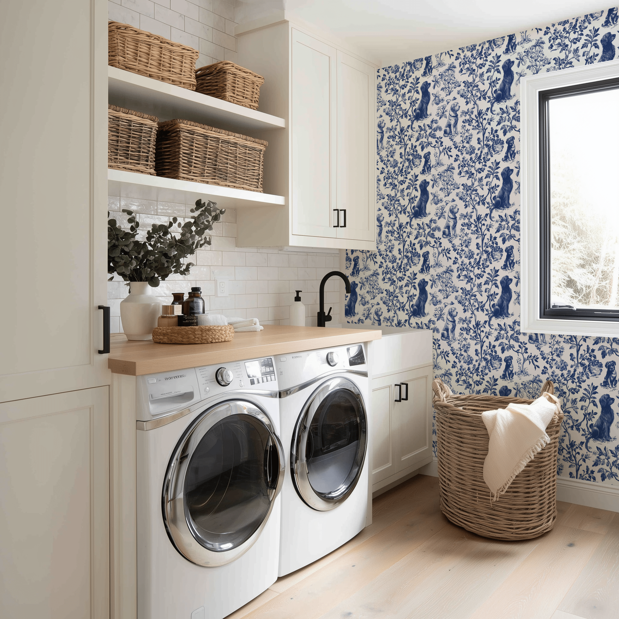 Blue & Bone Toile Wallpaper - Painted Paper