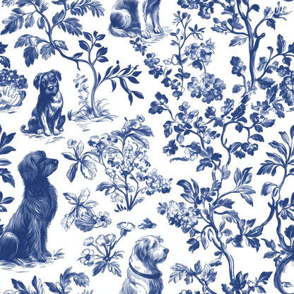 Blue & Bone Toile Wallpaper - Painted Paper