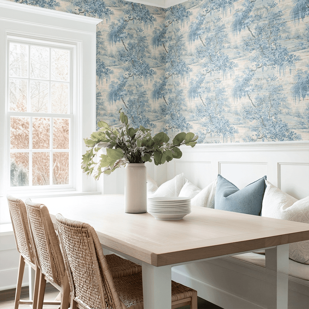 Blue Willow Faux Grasscloth Wallpaper - Painted Paper