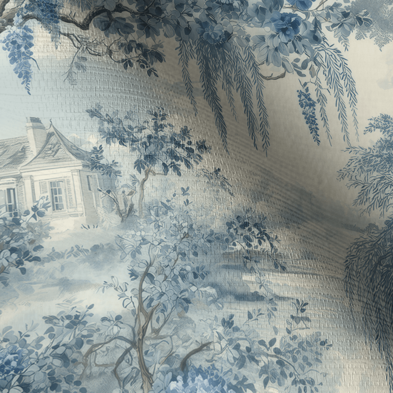 Blue Willow Faux Grasscloth Wallpaper - Painted Paper