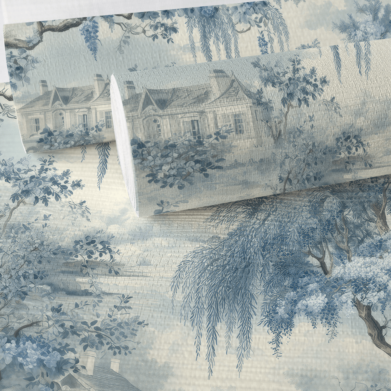 Blue Willow Faux Grasscloth Wallpaper - Painted Paper