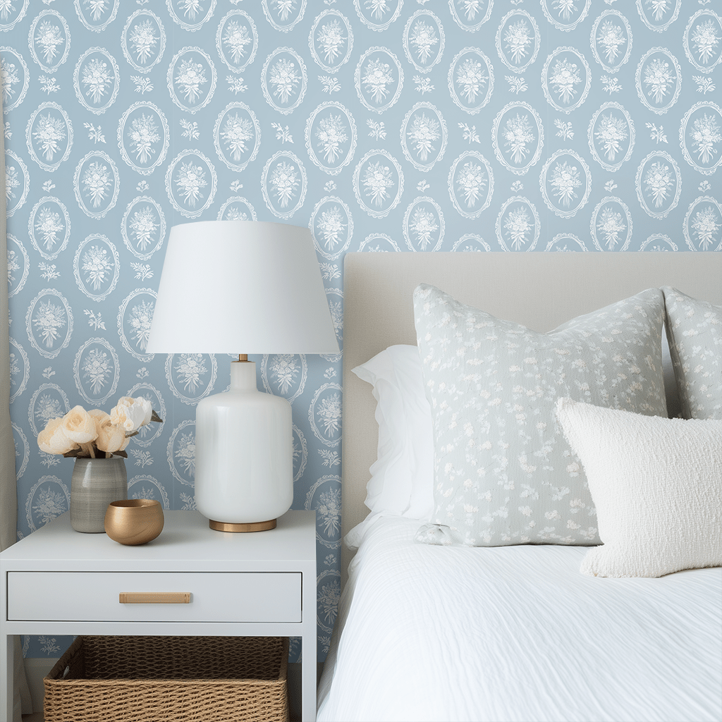 Blue Wreath Wallpaper - Painted Paper