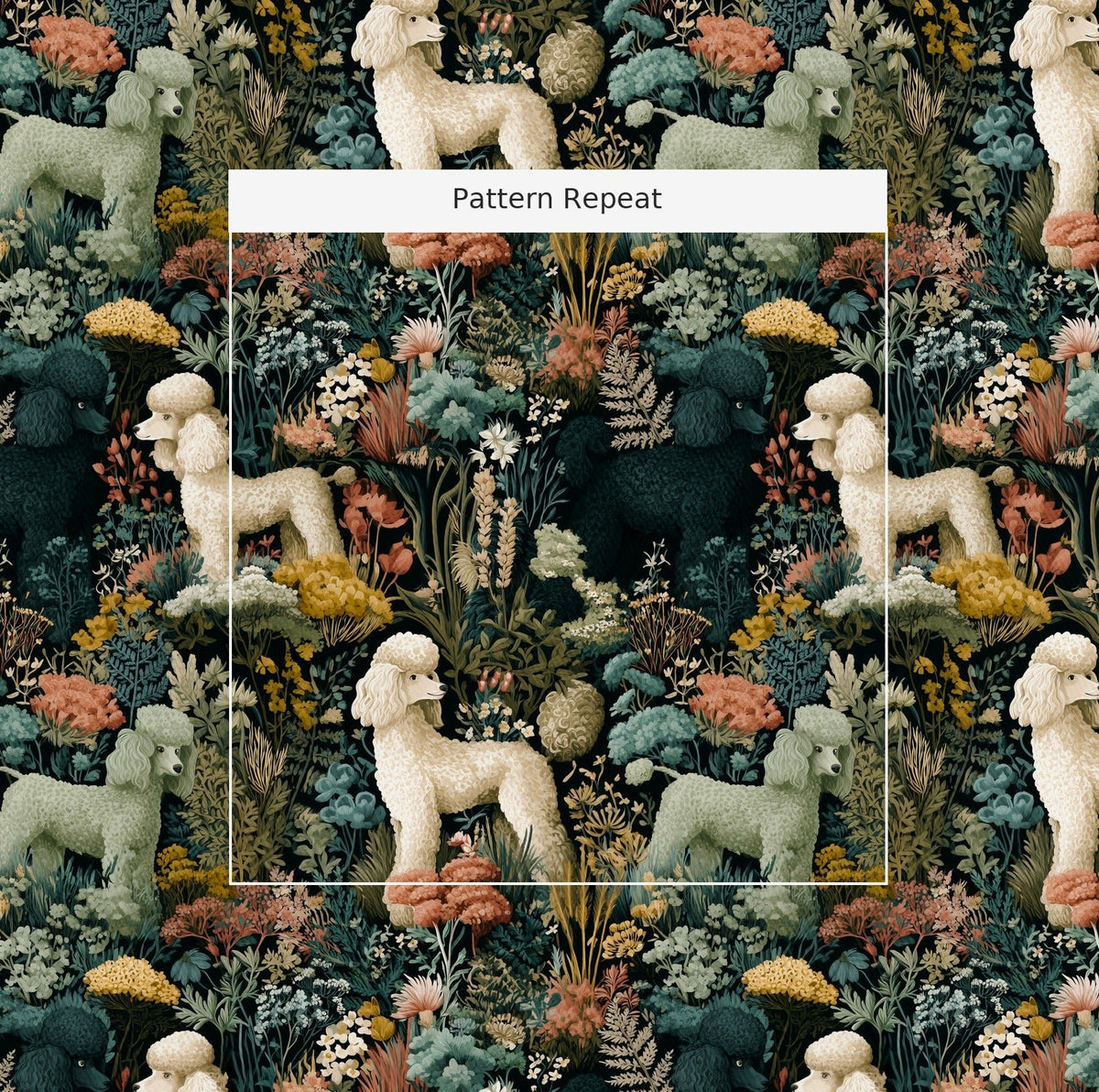 Botanical Poodles - Fabric - Painted Paper