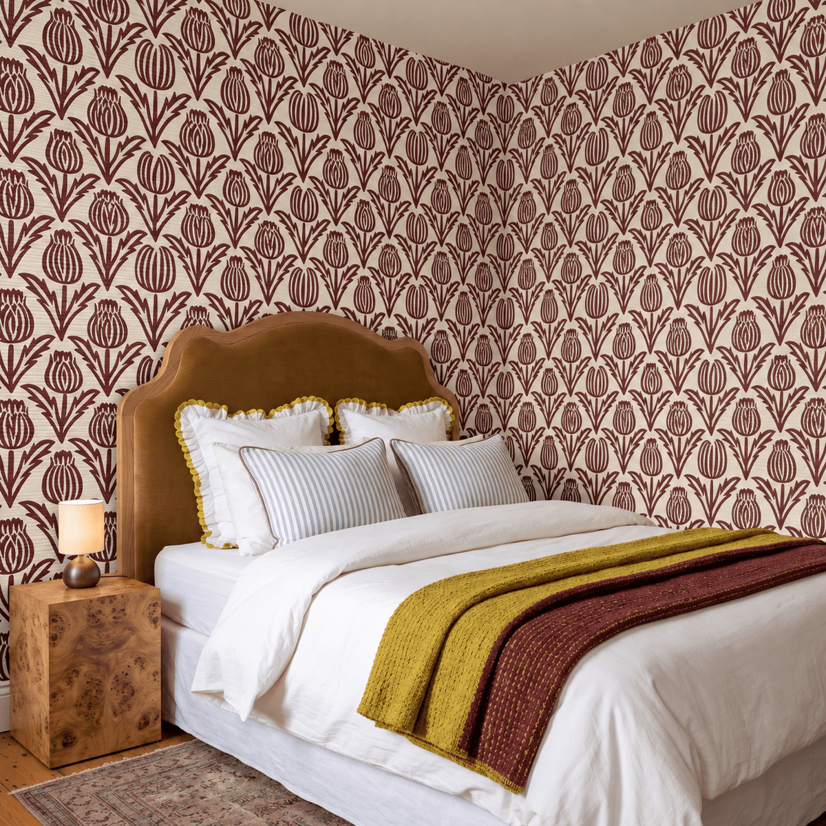 Bramble - Burgundy Faux Grasscloth Wallpaper - Painted Paper