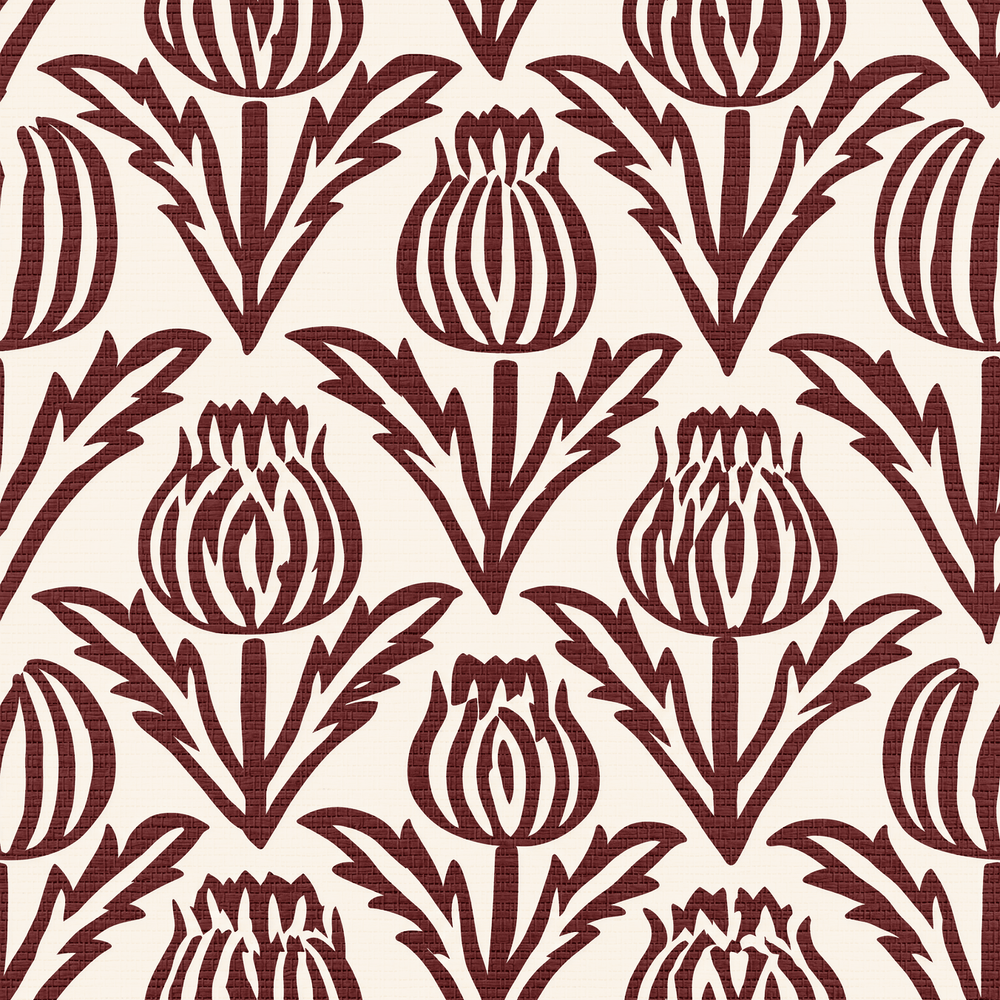 Bramble - Burgundy Faux Grasscloth Wallpaper - Painted Paper