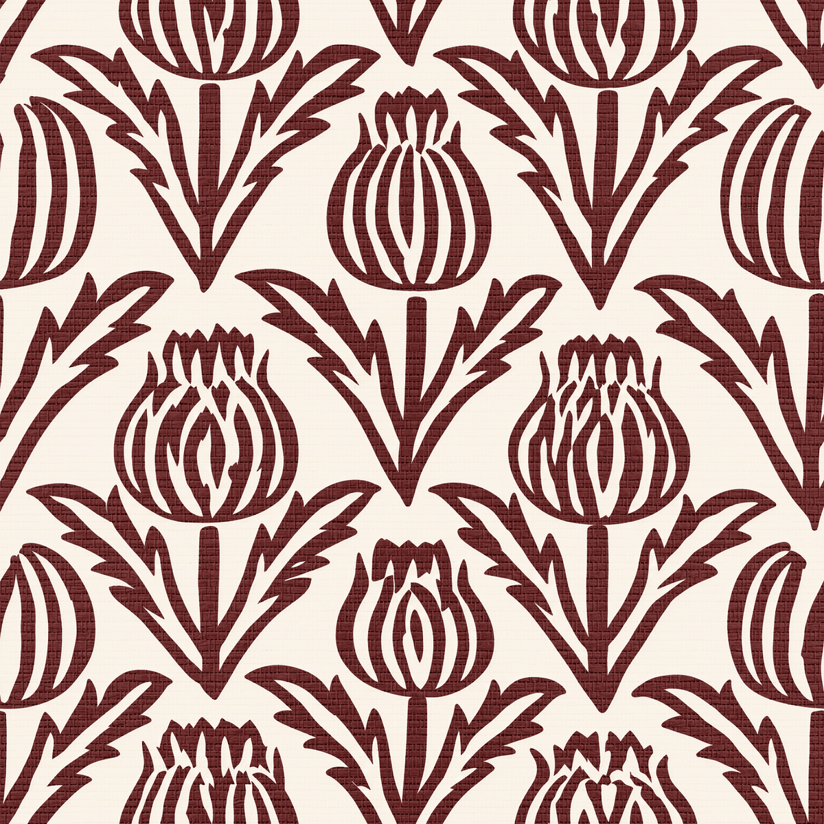 Bramble - Burgundy Faux Grasscloth Wallpaper - Painted Paper