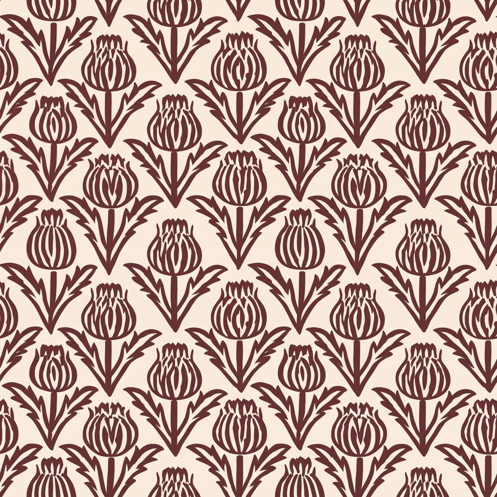 Bramble - Burgundy - Small Scale Wallpaper - Painted Paper