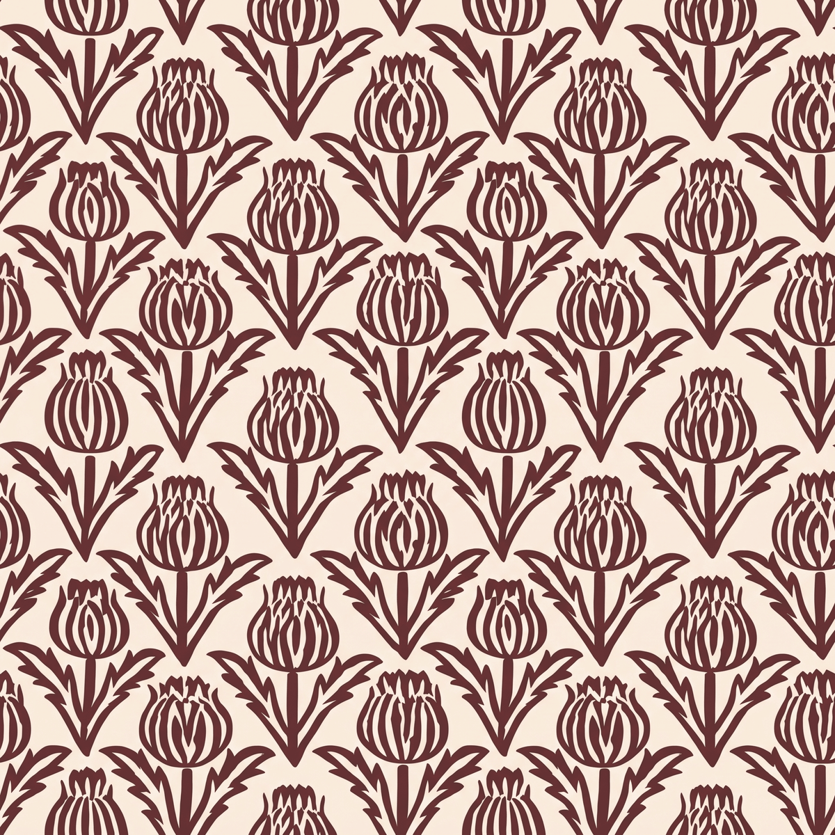 Bramble - Burgundy - Small Scale Wallpaper - Painted Paper