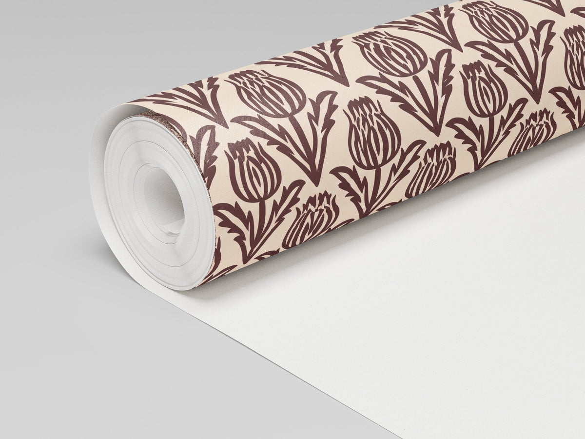 Bramble - Burgundy - Small Scale Wallpaper - Painted Paper