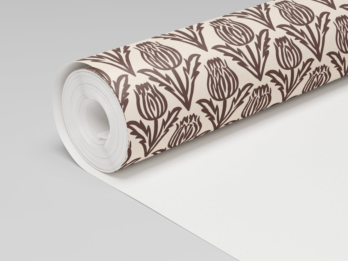 Bramble - Chocolate - Small Scale Wallpaper - Painted Paper