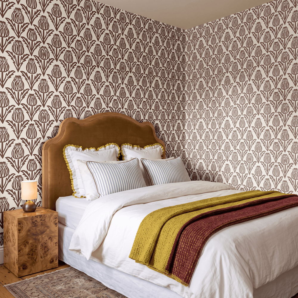 Bramble - Chocolate - Small Scale Wallpaper - Painted Paper