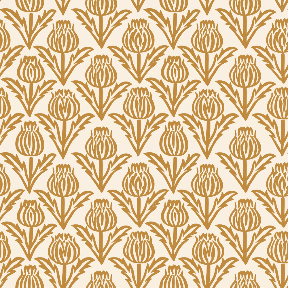 Bramble - Mustard - Small Scale Wallpaper - Painted Paper