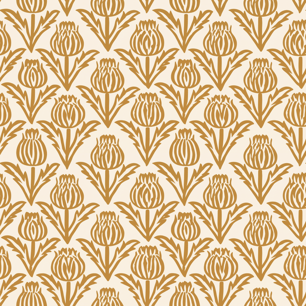 Bramble - Mustard - Small Scale Wallpaper - Painted Paper