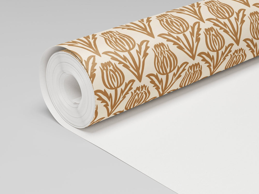 Bramble - Mustard - Small Scale Wallpaper - Painted Paper