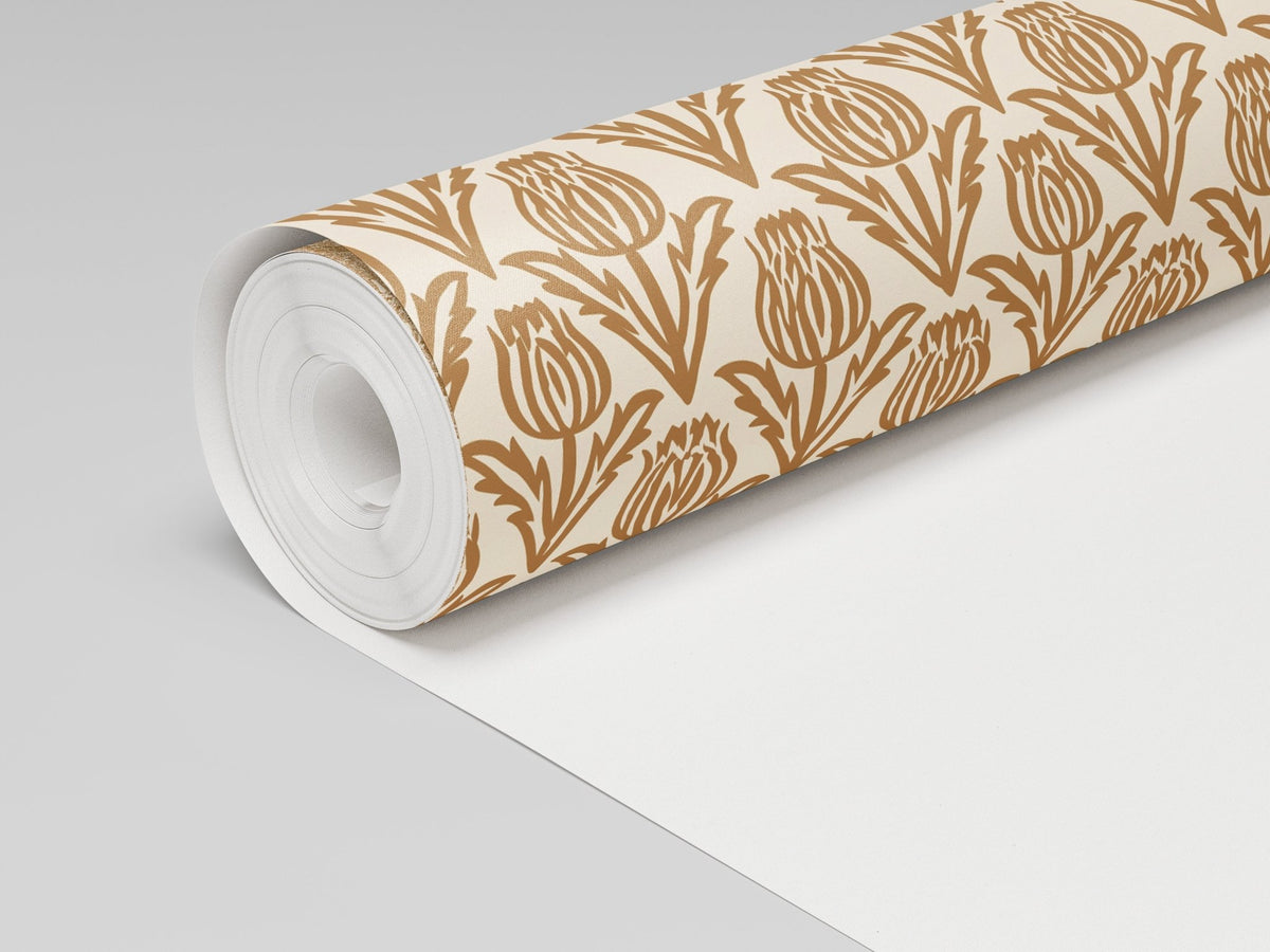 Bramble - Mustard - Small Scale Wallpaper - Painted Paper