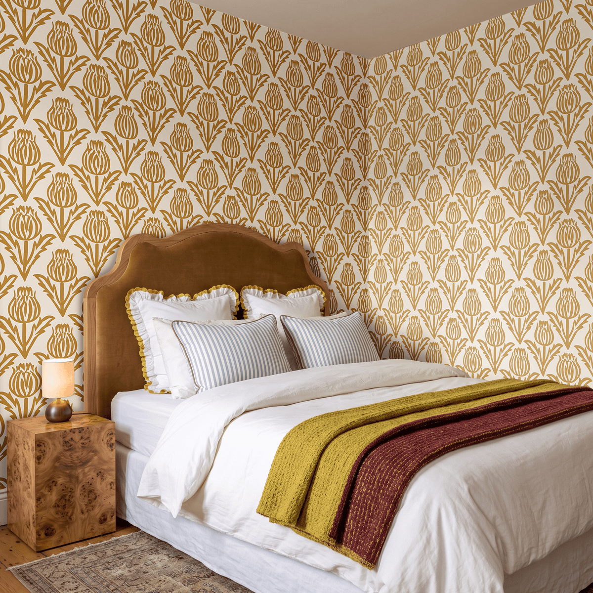 Bramble - Mustard Wallpaper - Painted Paper