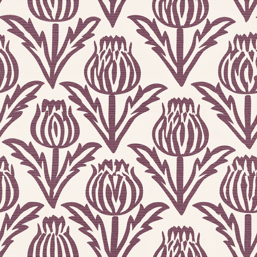 Bramble - Purple Faux Grasscloth Wallpaper - Painted Paper