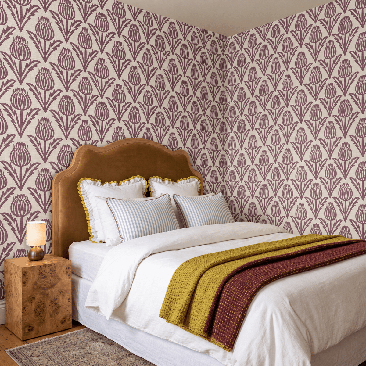 Bramble - Purple Faux Grasscloth Wallpaper - Painted Paper