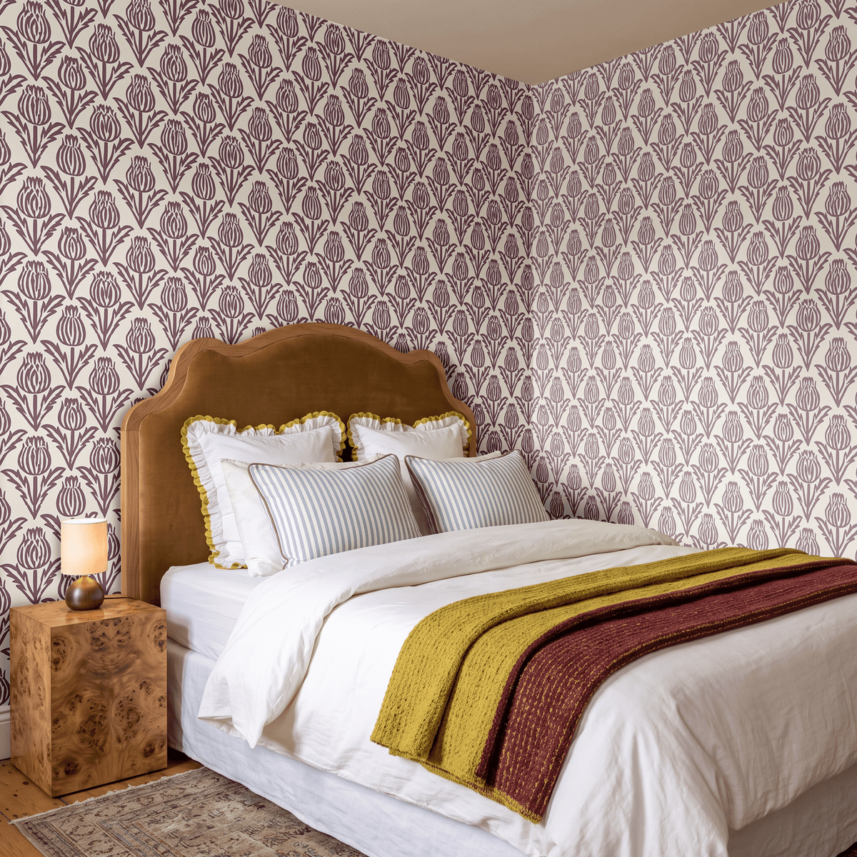 Bramble - Purple - Small Scale Wallpaper - Painted Paper