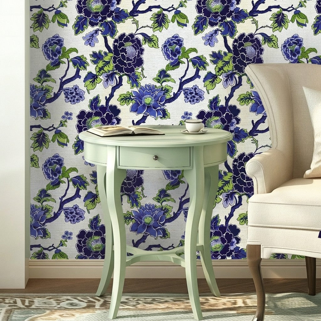 Beatriz Floral Faux Grasscloth Wallpaper