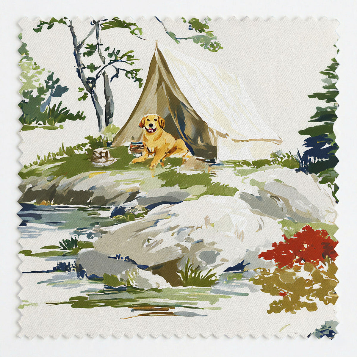 Camping Retriever - Fabric - Painted Paper