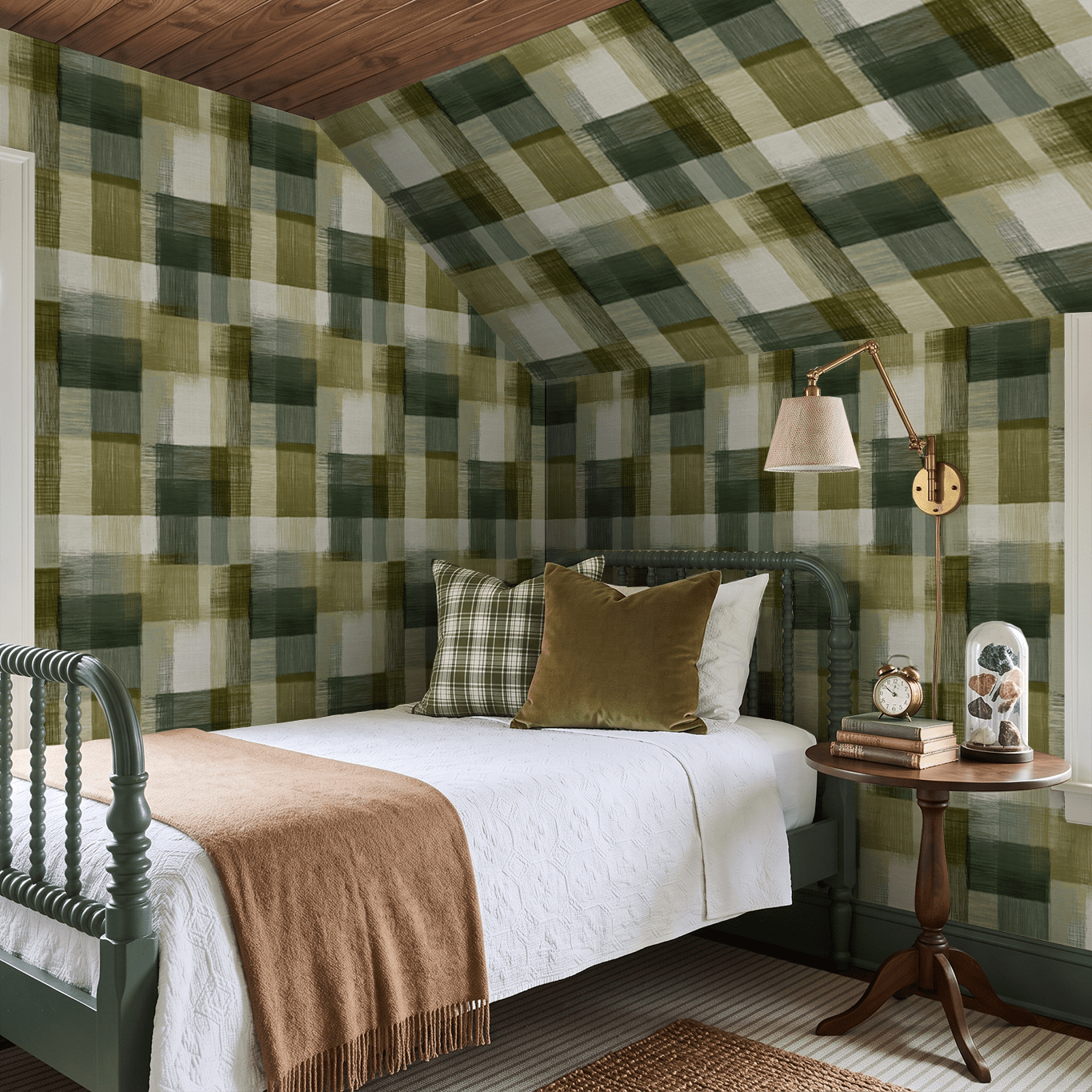 Carter Olive Plaid Wallpaper - Painted Paper