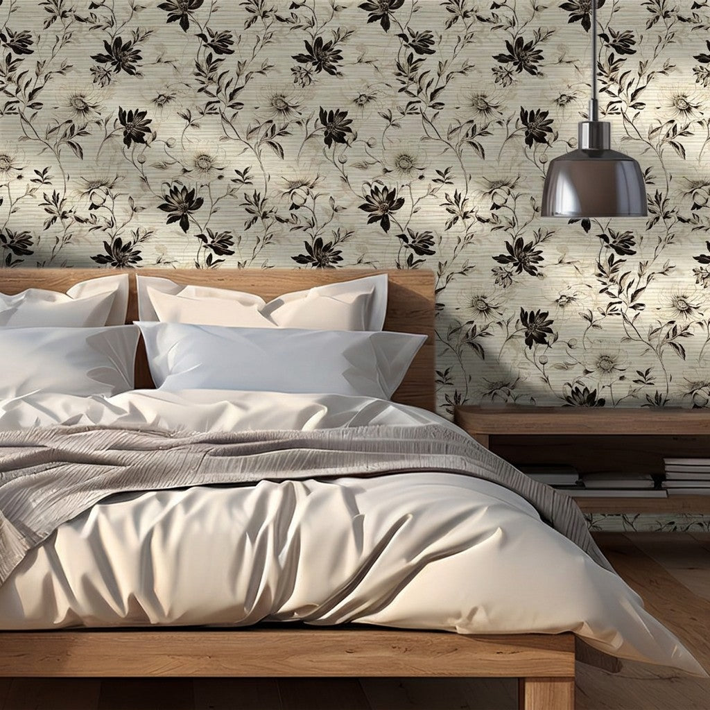Fiona Floral Faux Grasscloth Wallpaper