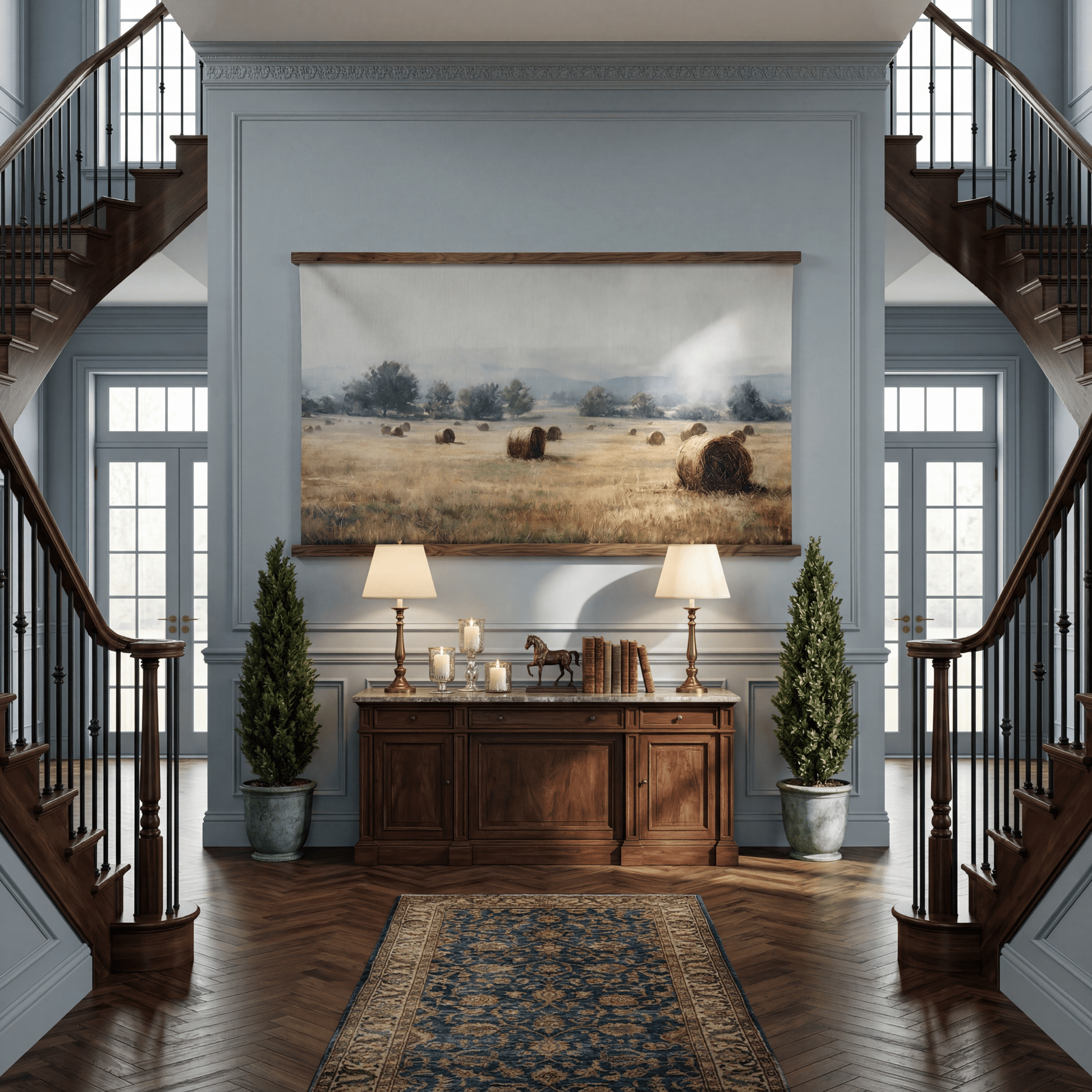 Chasing Hay Bales - Tapestry - Painted Paper