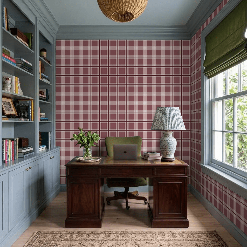 Check Please! - Burgundy Wallpaper - Painted Paper