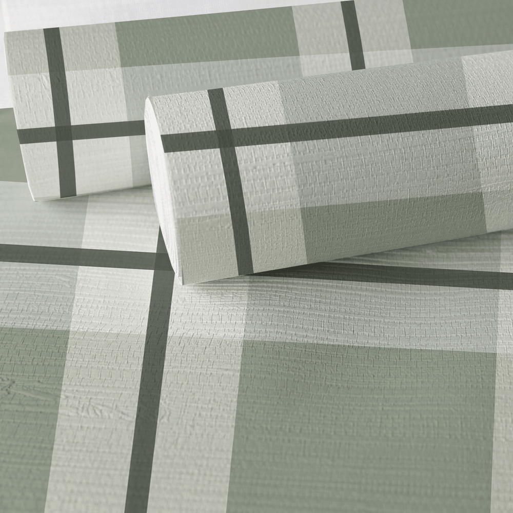 Check Please! - Green Faux Grasscloth Wallpaper - Painted Paper