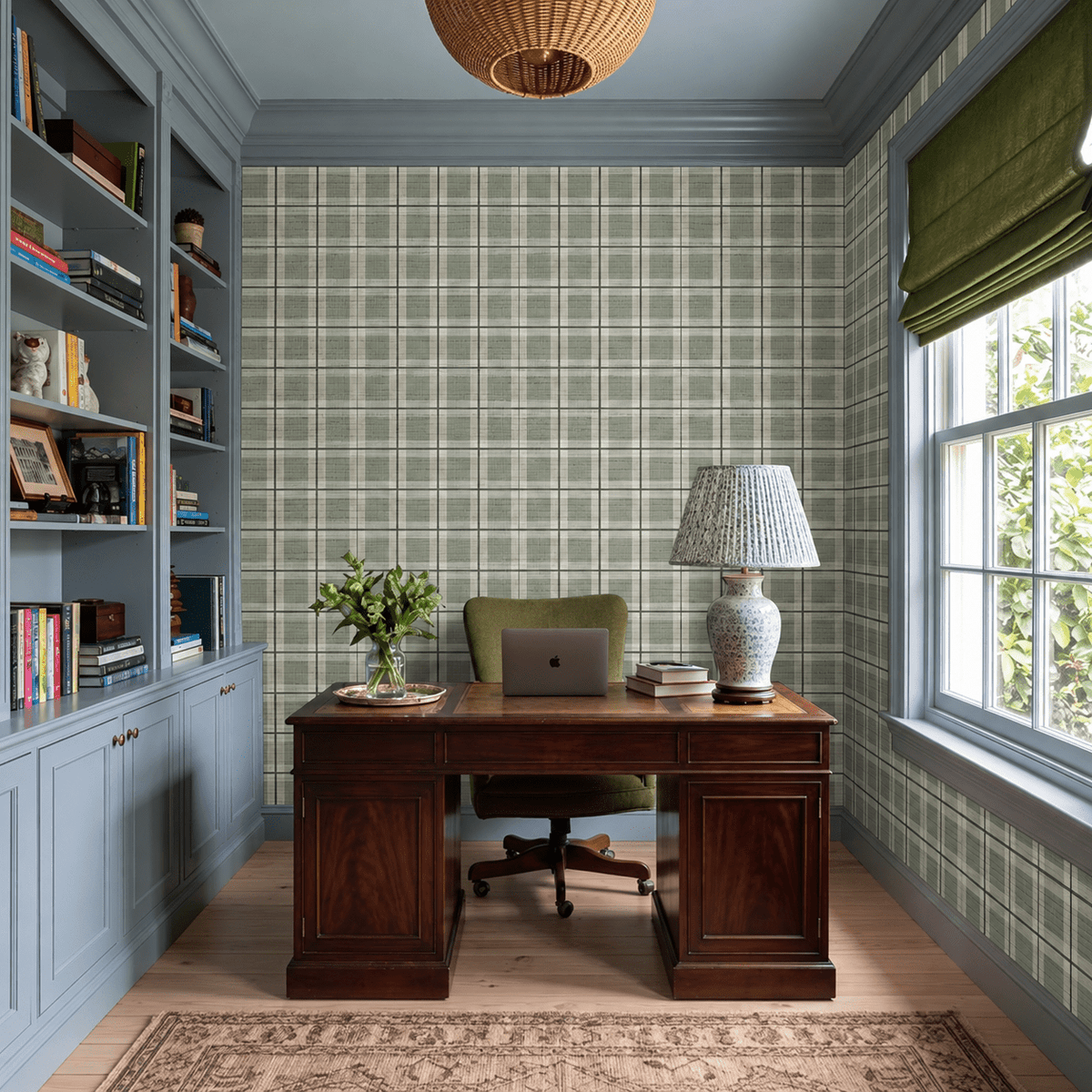 Check Please! - Green Faux Grasscloth Wallpaper - Painted Paper