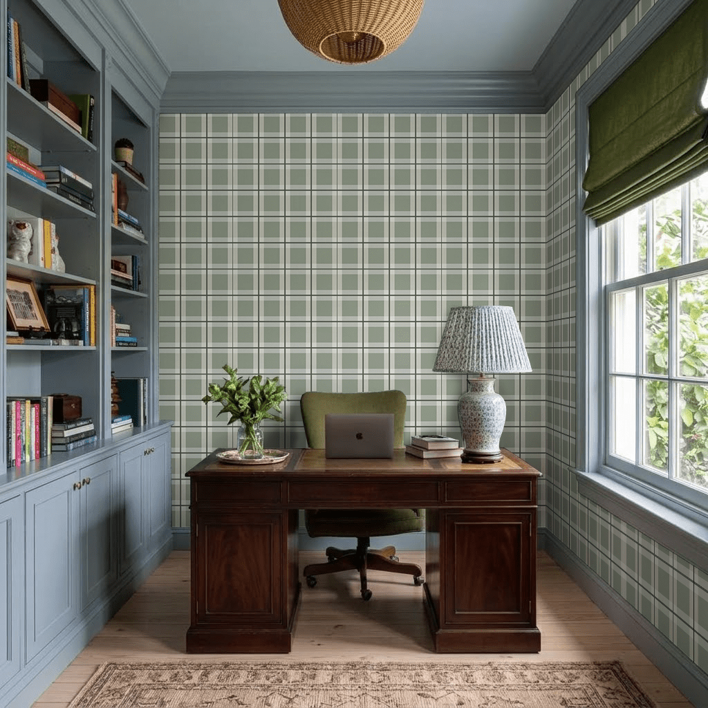 Check Please! - Green Wallpaper - Painted Paper