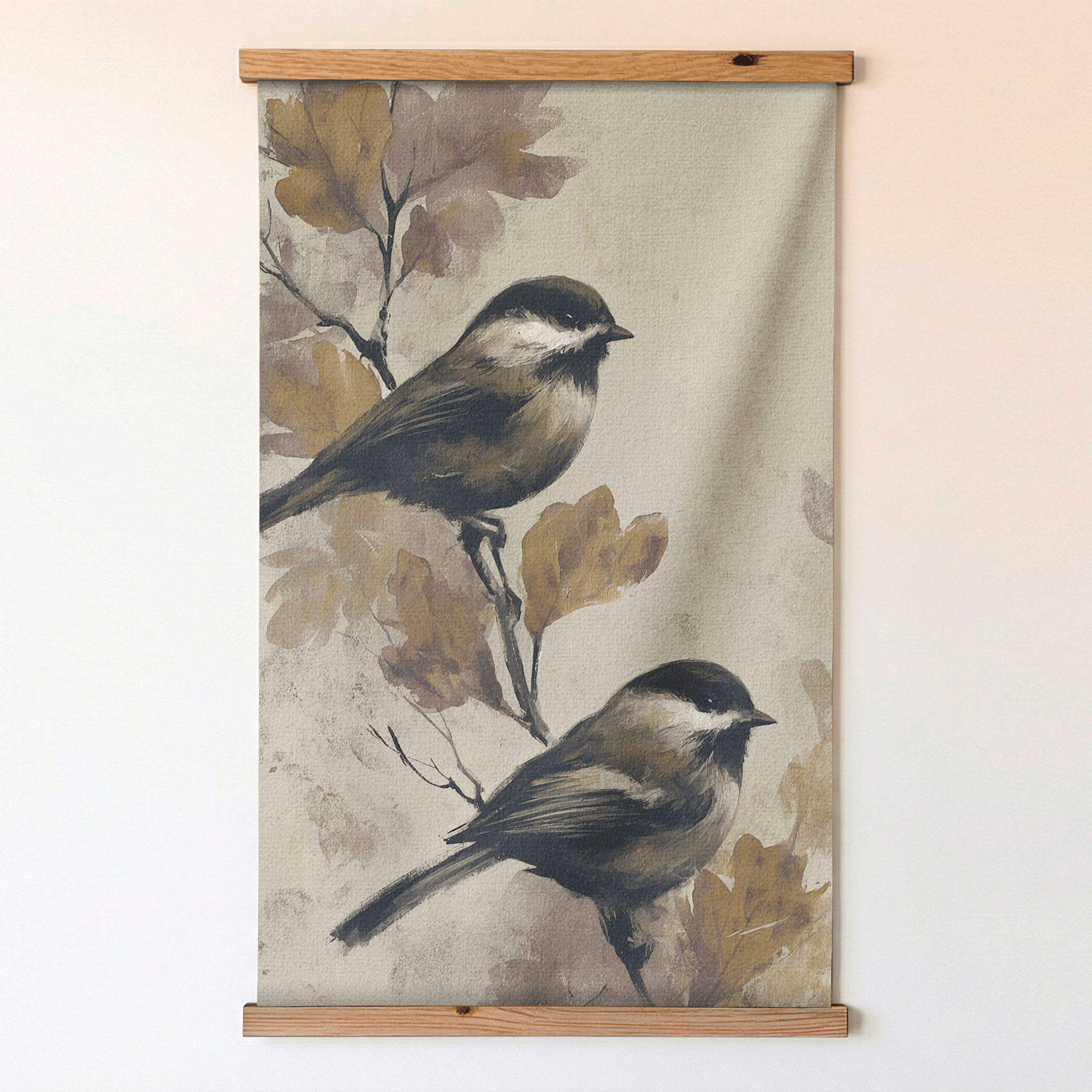 Chickadee Gathering - Tapestry - Painted Paper
