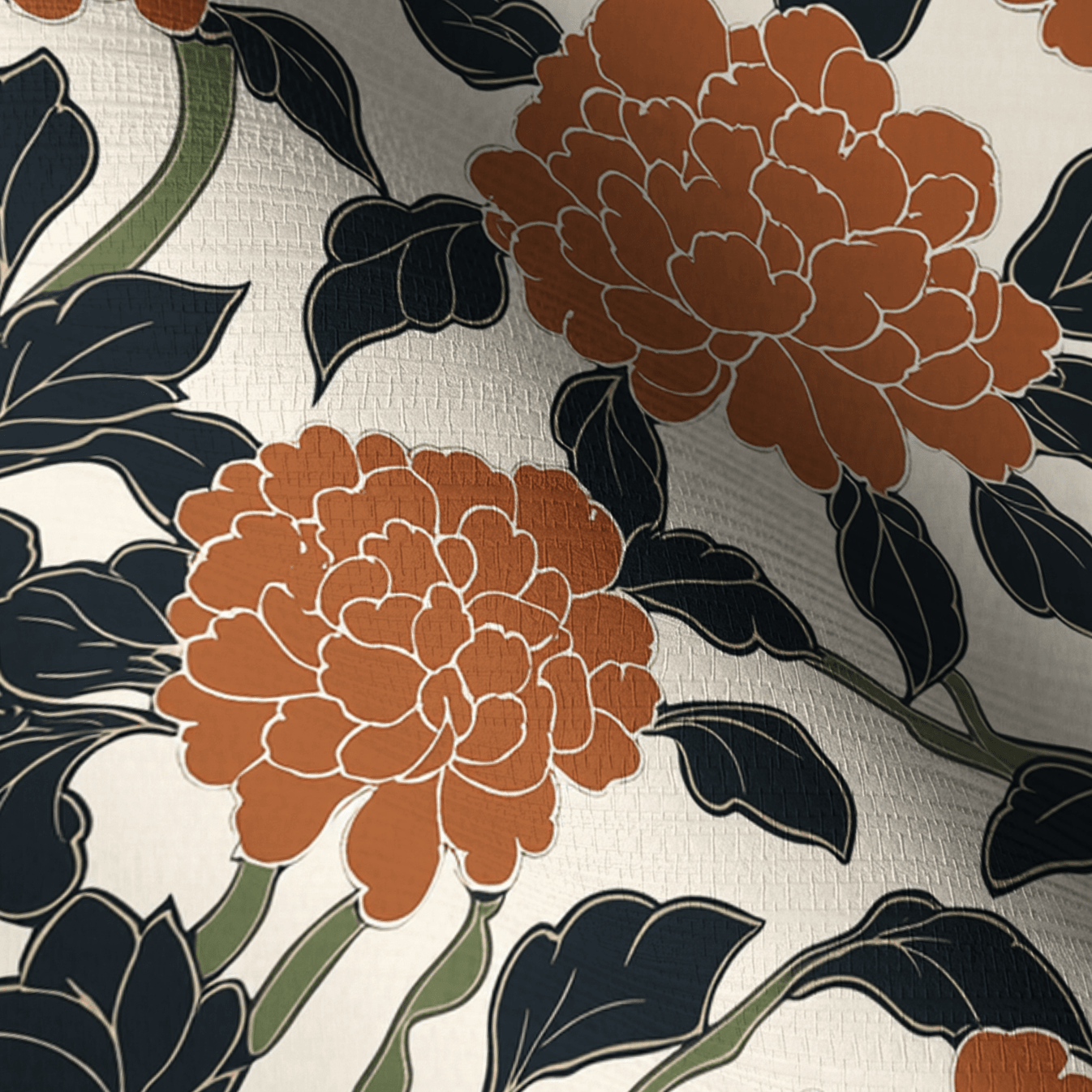 Chrysanthemum Night Faux Grasscloth Wallpaper - Painted Paper