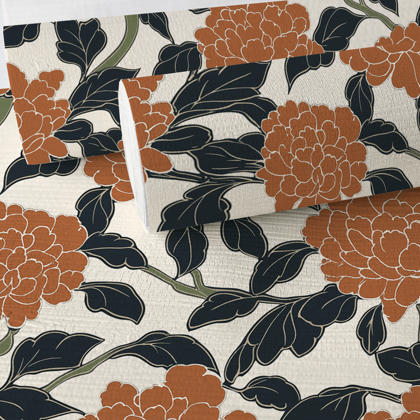 Chrysanthemum Night Faux Grasscloth Wallpaper - Painted Paper