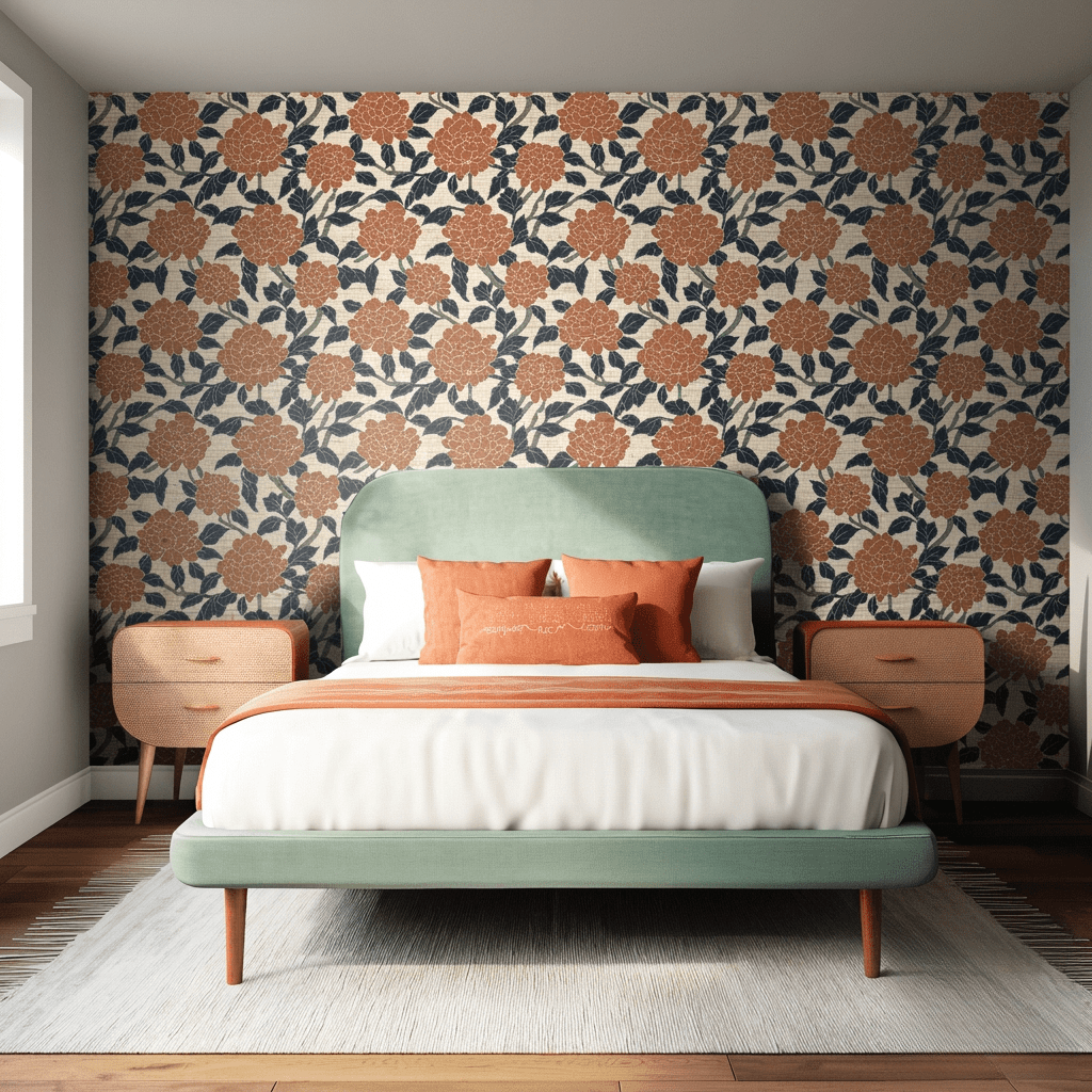Chrysanthemum Night Faux Grasscloth Wallpaper - Painted Paper