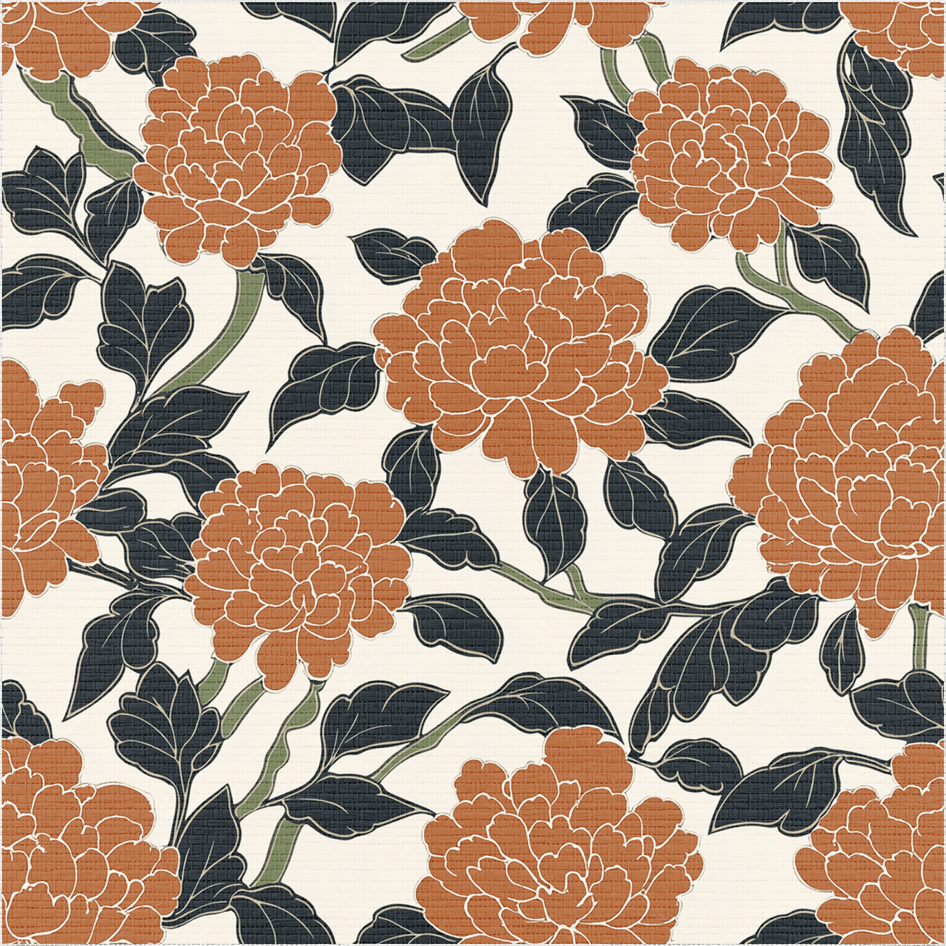 Chrysanthemum Night Faux Grasscloth Wallpaper - Painted Paper