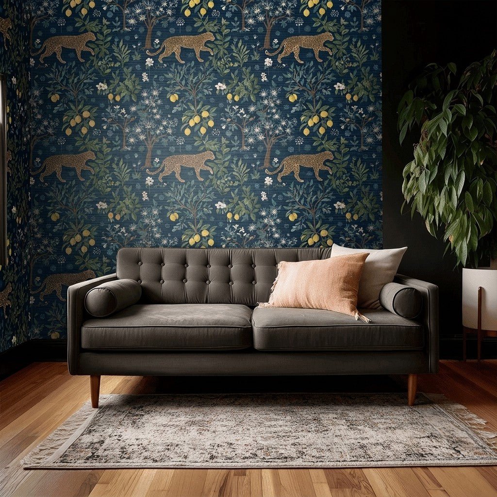 Citrus Panthera Faux Grasscloth Wallpaper - Painted Paper