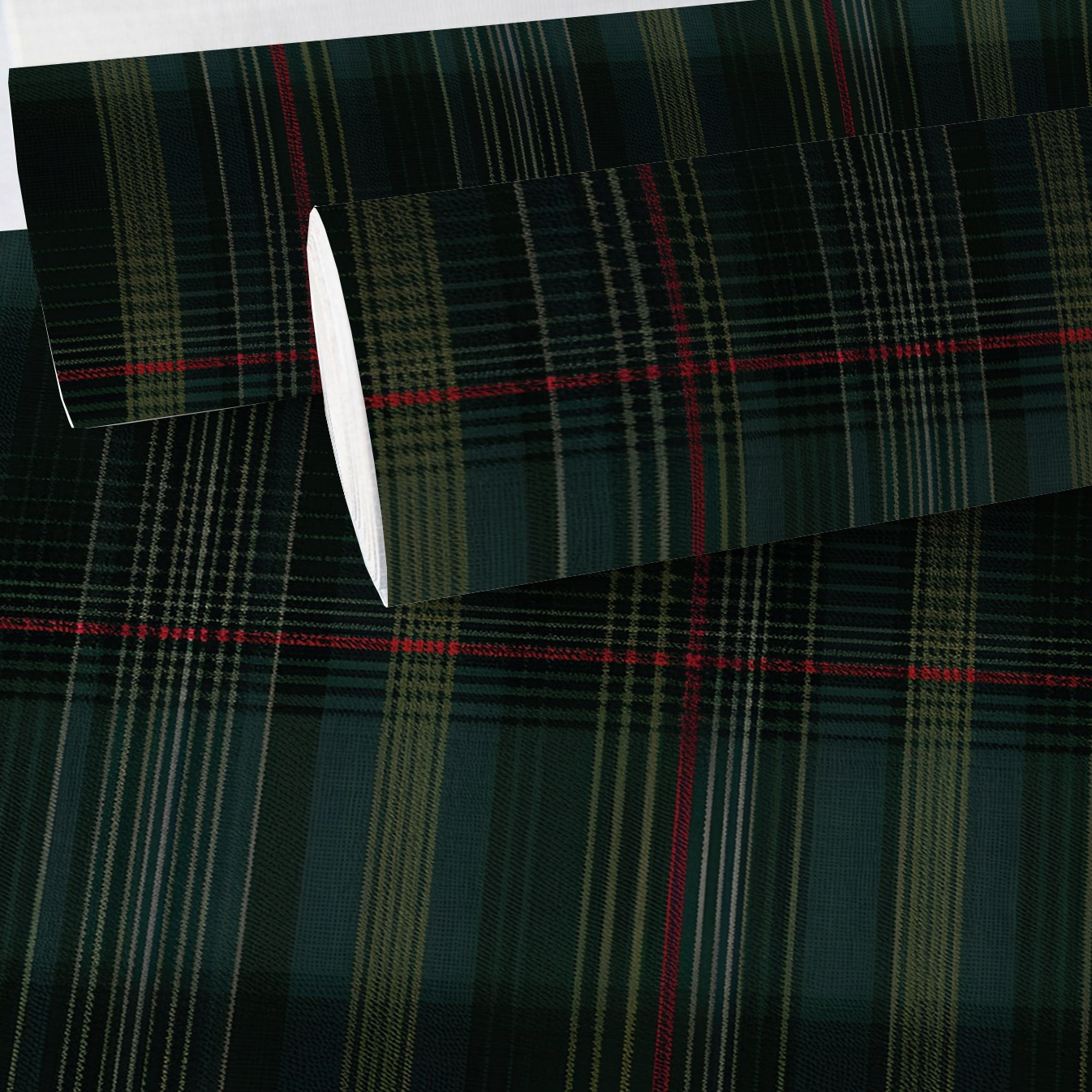 Classic Green Tartan Faux Grasscloth Wallpaper
