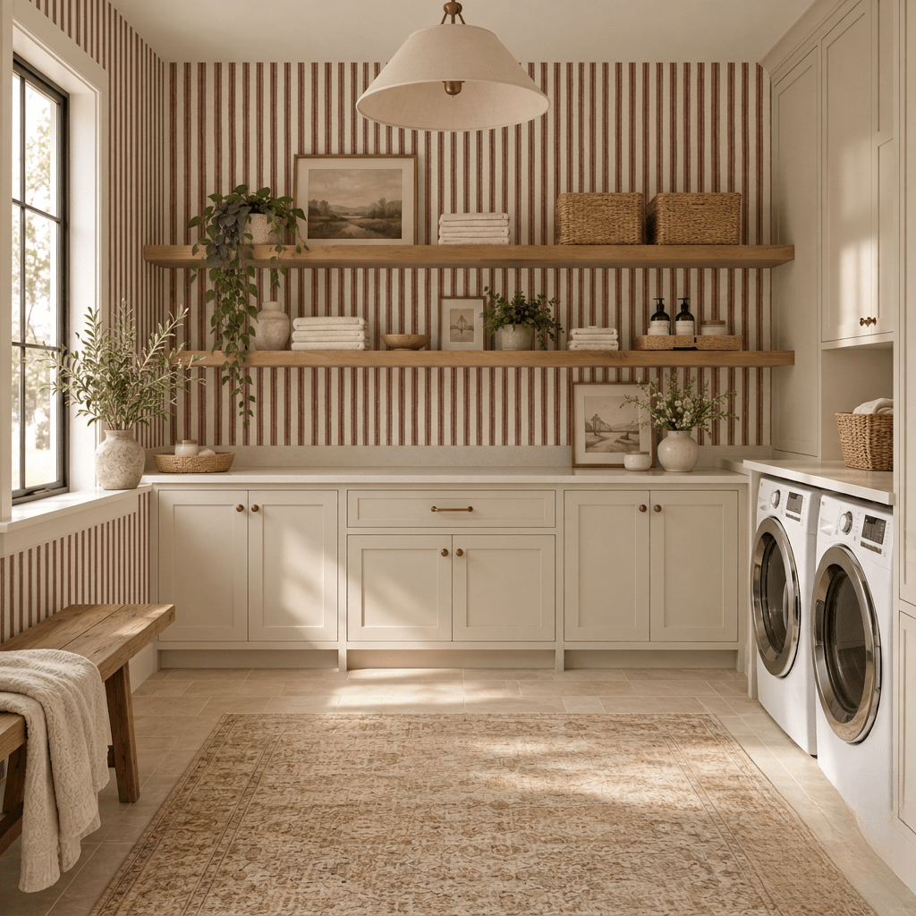 Clementine Ticking Stripe Wallpaper - Painted Paper