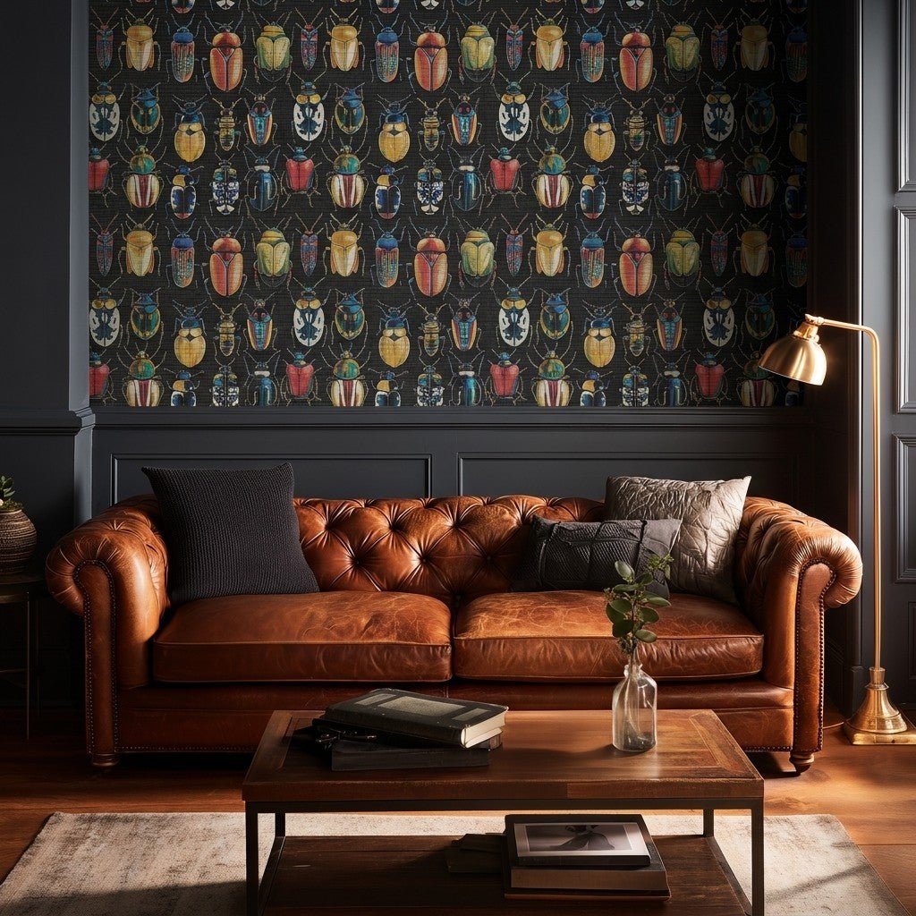 Corvus Beetles Faux Grasscloth Wallpaper - Painted Paper