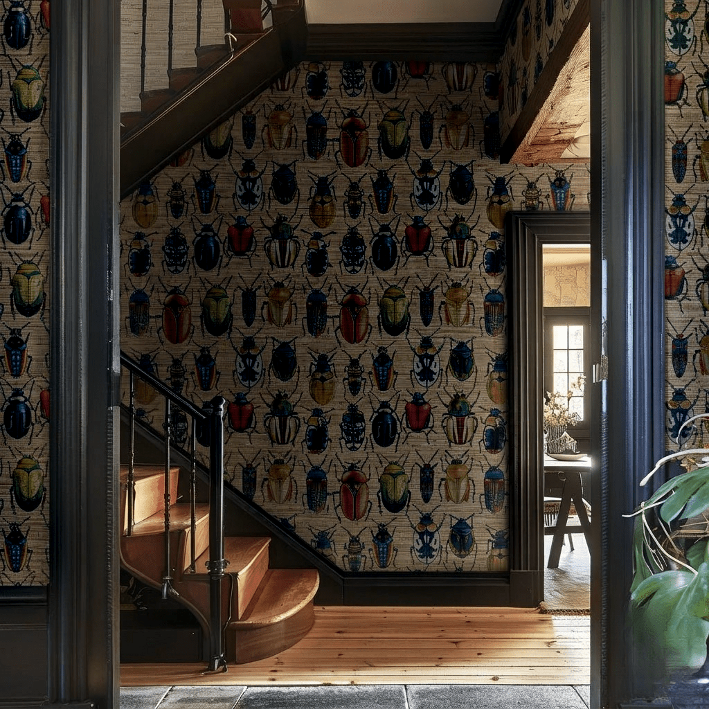 Corvus Beetles Faux Grasscloth Wallpaper - Painted Paper