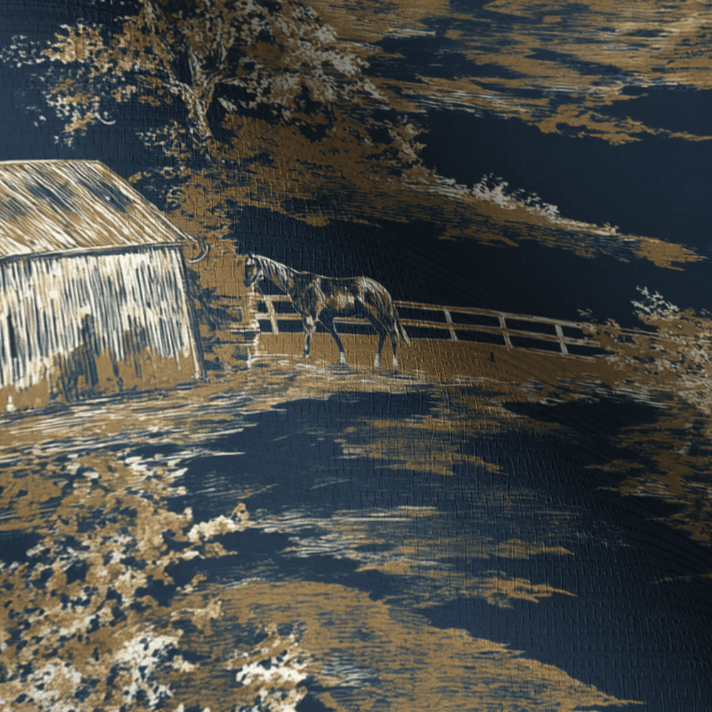 Countryside Toile Faux Grasscloth Wallpaper - Painted Paper