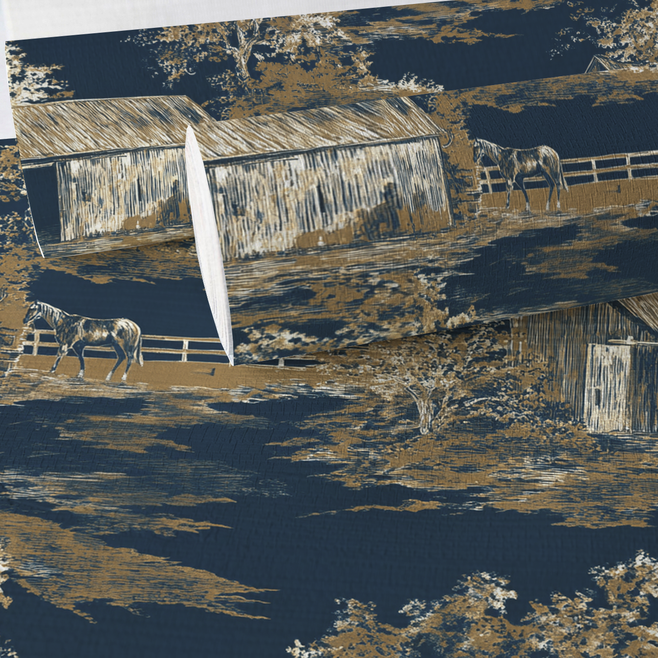 Countryside Toile Faux Grasscloth Wallpaper