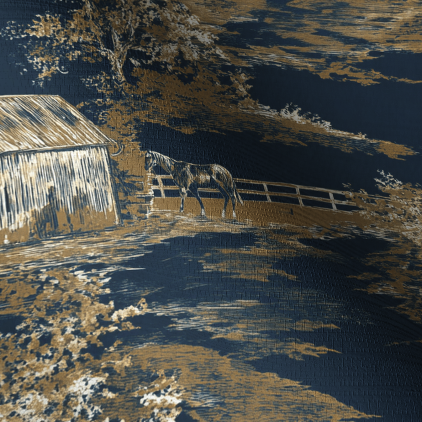 Countryside Toile Faux Grasscloth Wallpaper